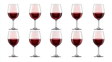 Red Wine Glasses Collection   Isolated on White Background