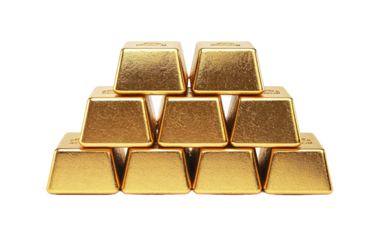 Gold bars stacks on transparent background, png	