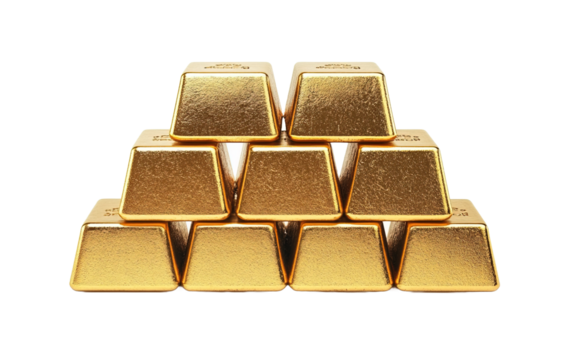 Gold bars stacks on transparent background, png