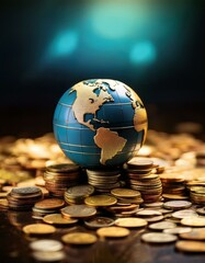 globe and coins, globe, earth, money, world, planet, business, map, 