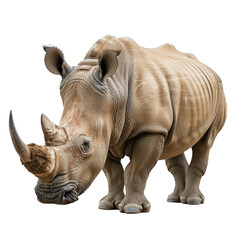 Obraz premium Large white rhinoceros standing still looking for food on a white background