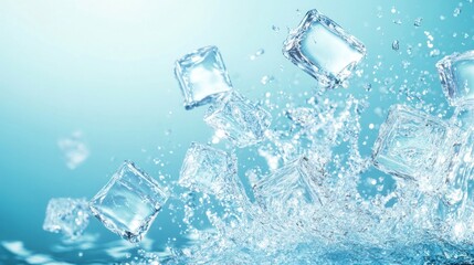 Ice Cubes Splashing into Water