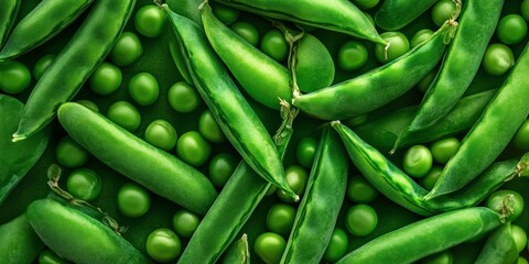 A vibrant collection of green peas and pea pods. This close-up image showcases the freshness and...