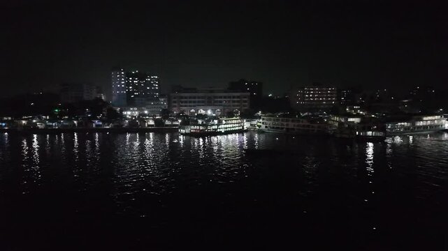 Ferry to Barisal  at Sadaghat Launch Terminal at night, Dhaka, Bangladesh