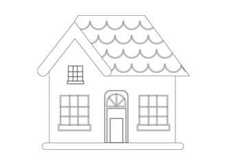 Vector line art cottage illustration featuring minimal design for rural homes.