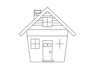 Vector line art cottage illustration featuring minimal design for rural homes.