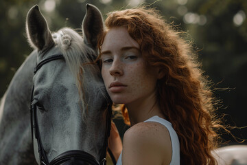 Generative AI photo image of person who ride horse, equestrian professional sport profession