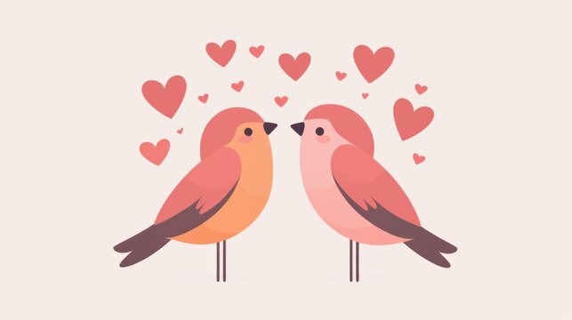 birds in love with hearts, flat design clip art preview