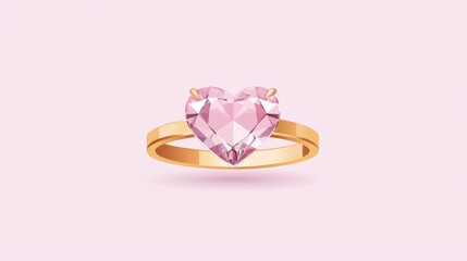A simple engagement ring icon with a heart-shaped diamond, isolated on a light pink background.