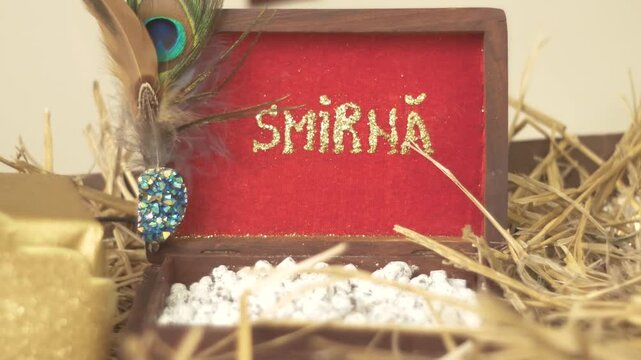 Myrrh in a wood box. Christmas decor