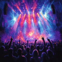 Crowd at Concert with Stage Lights