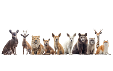 Forest animals panoramic  on transparent background, png	