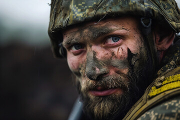 Obraz premium Generated with AI close up photo of soldier in full combat gear