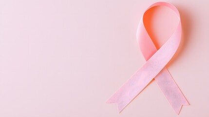 Sleek pink ribbon artfully placed on a soft pastel background for a minimalist effect. Minimalist design concept
