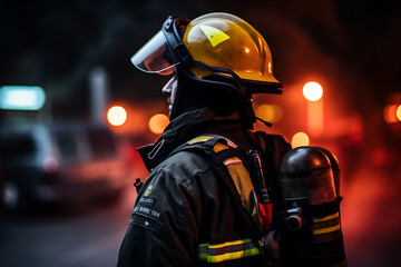 Naklejka premium Rescuer and firefighter after a bomb explosion generative AI concept