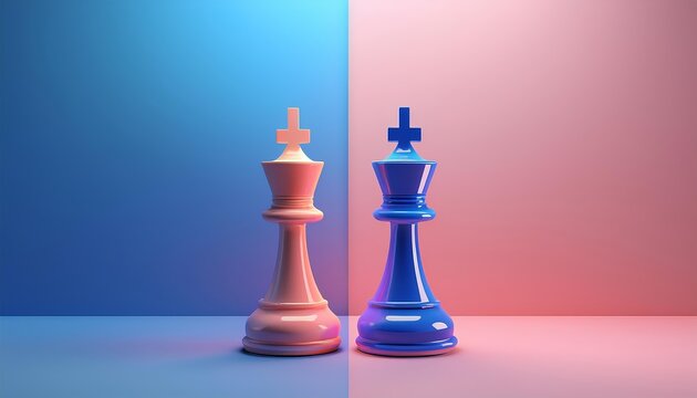 Countless strategies unfold with this artistic chess king duo in contrasting colors, symbolizing competition and strategy.