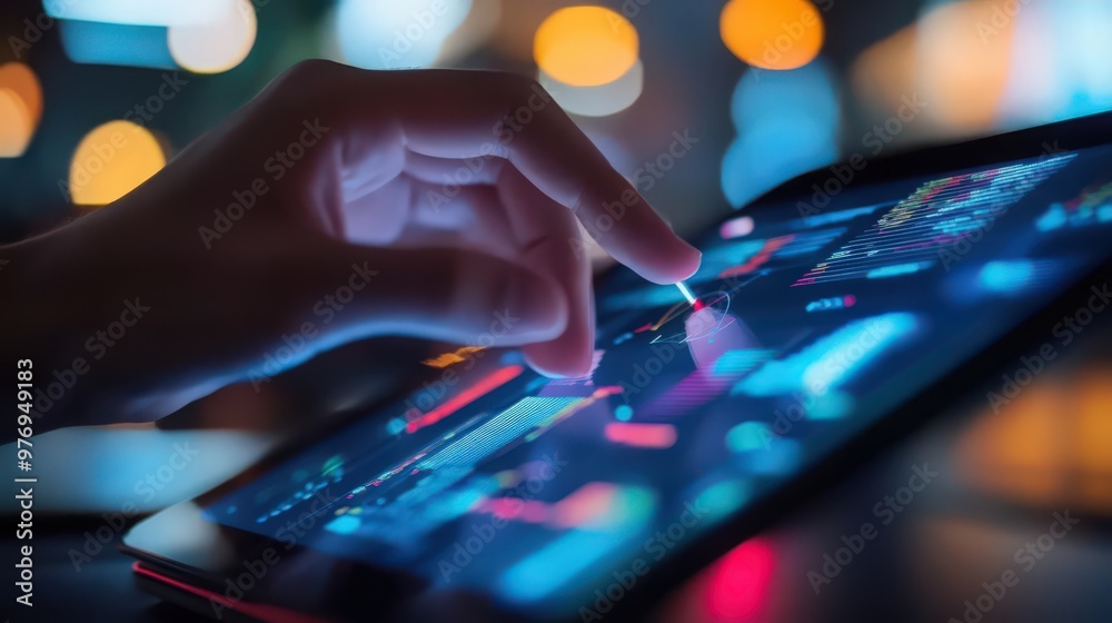 Poster a software engineer leverages digital technology and ai on a digital tablet to manage big data, opti