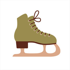 Simple illustration of ice skates. Vector minimal cute clip art. Winter entertaiment, activity, equipment. For New Year, Christmas card, sticker, banner. Flat Design. 