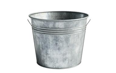 Galvanized metal bucket on transparent background, png	