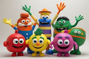 Naklejka premium Colorful 3D Animated Characters on Simple Background