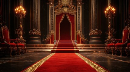Fototapeta premium Grand Hall with Red Carpet and Golden Accents