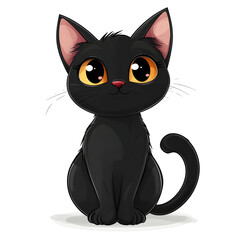 Fototapeta premium Cute Black Cat in Cartoon Style with Halloween Theme on White Background