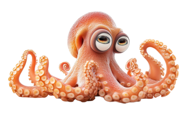 Funny octopus on transparent background, png	