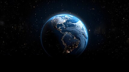 Fototapeta premium Galactic Adventure: A Glowing Blue Earth in the Cosmic Night Sky