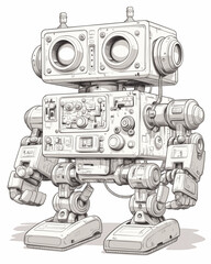 Coloring book for children, little robot.