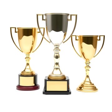 Tres trofeos de oro sobre fondo blanco.
