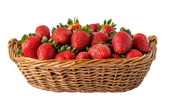 Fresh Strawberries in a Wicker on transparent background, png - Powered by Adobe