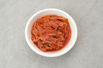 Kimchi or Kimci, a traditional Korean food, pickled fermented vegetables with a spicy seasoning

