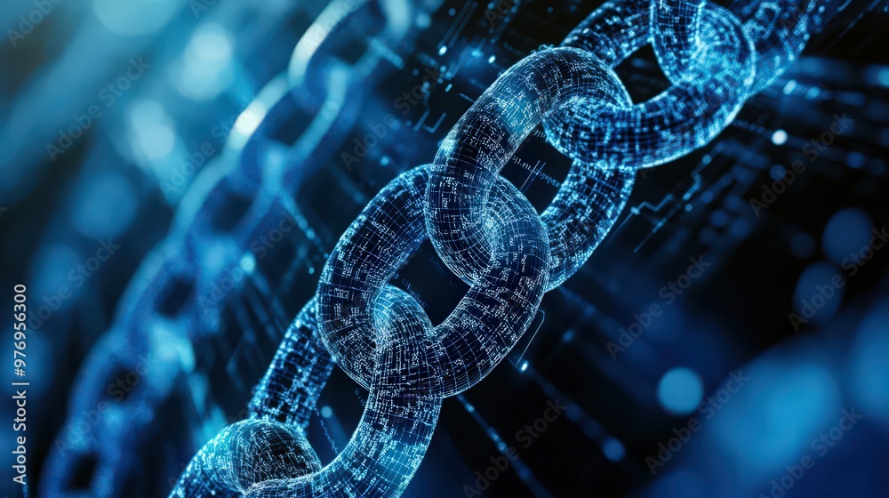 Poster ai-driven data science, combined with blockchain technology and data encryption, helps a businessman