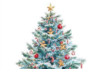 Obraz premium Design a watercolor depiction of a vintage Christmas tree with classic ornaments like candy canes