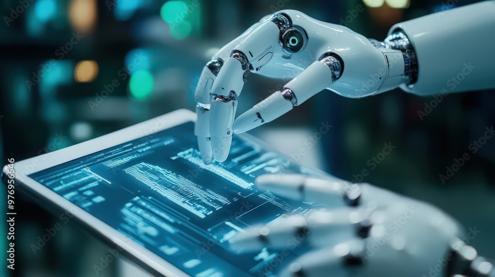 Poster ai and digital technology are utilized by software engineers on digital tablets for managing big dat