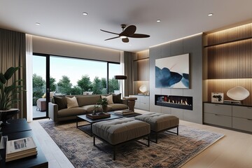 Fototapeta premium Contemporary Den 3D Visualization with Modern Interior Design and Spacious Layout