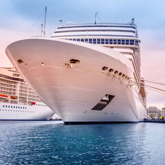 Close-up front view of cruise ship