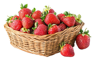 Fresh Strawberries in a Wicker on transparent background, png	