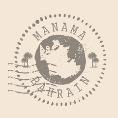 Fototapeta premium Stamp Postal of Manama is capital of Bahrain . Map Silhouette rubber Seal. Design Retro Travel. Seal of Map Manama grunge for your design. EPS10