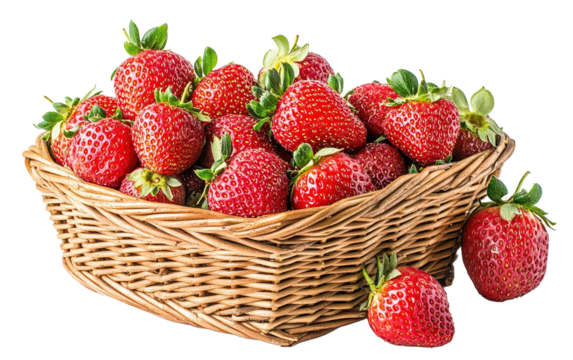 Fresh Strawberries in a Wicker on transparent background, png - Powered by Adobe