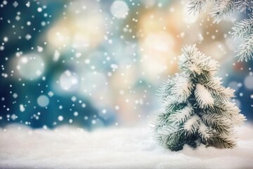 Winter Christmas Background with Snow-Covered Tree and Ample Copy Space