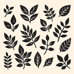 Set black leaves silhouette Vector, Leaves Foliage Greenery Foliage silhouette Vector illustration, 