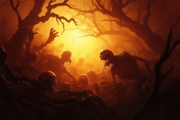 Horrifying Undead Hordes in a Gloomy Forest