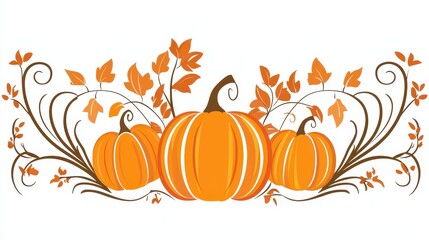 Autumn Pumpkins with Vines and Leaves
