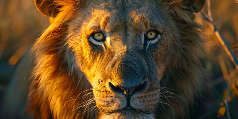 Naklejka premium Wild lion safari tours, Lion hunting in the wild, Lions in the wild national parks 