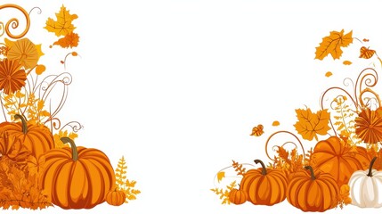 Naklejka premium Autumn Leaves and Pumpkins Border Design