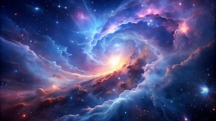 Fototapeta premium A stunning depiction of a vibrant cosmic nebula with swirling clouds of colorful gases and bright stellar light in deep space
