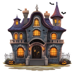 Charming Haunted Mansion in Cartoon Style Isolated on White Background
