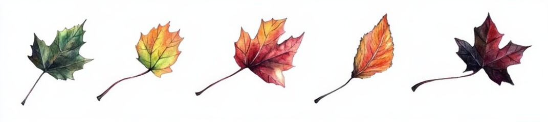 White background with watercolor autumn foliage