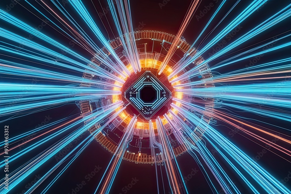 Poster dynamic abstract visualization of fiber optic technologies and advanced quantum computing systems